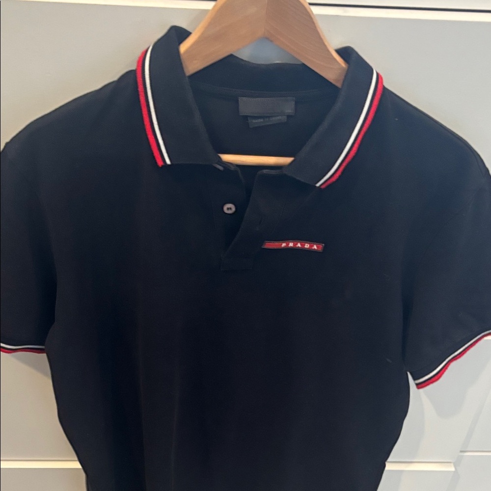 Prada Polo Shirt in Black with Red and White Trim
